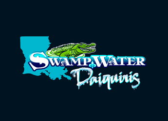 illustrated alligator with Louisiana map logo for a bar