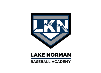 baseball logo with letters L, K and N in badge with basball stitches