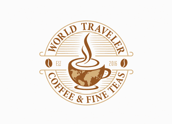 world map on coffee cup icon for beverage company