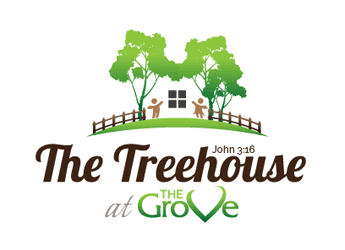 house with trees and children's ministry logo