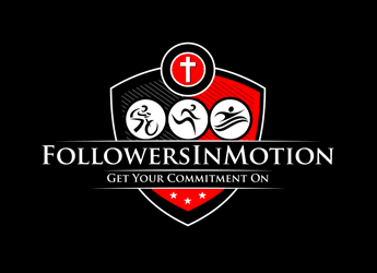 bicycling running swimming icons in shield logo design for Chrisitan athletic group