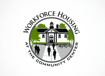 house trees people inside circle community logo design