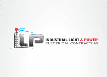 building with red dot arrow contractor logo