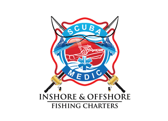 swordfish fishing rod and ship emblem for fishing boat company
