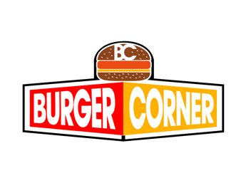 fast food restaurant logo design of burger icon on modern font