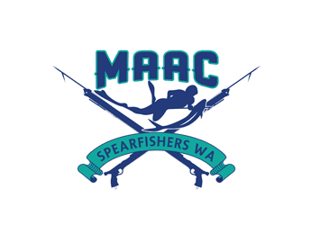 harpoons, spearguns, fish and diver in fishing logo