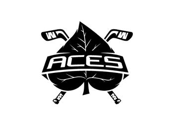 hockey sticks crossed behind leaf in hockey logo