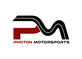letters P and M in motorsports logo with road strip