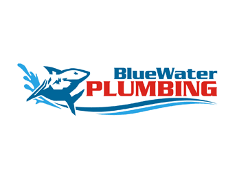 shark and water symbol for plumbing logo design