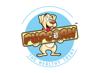 dog mascot with popcorn logo