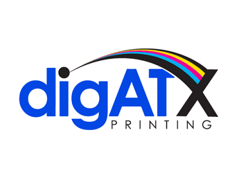 rainbow lines over x in printing business logo