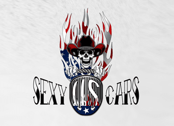 flaming american flag with skeleton cars logo