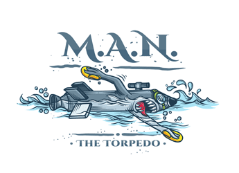 missile shaped shark in swimming logo