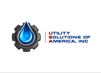 utility company logo design with water droplet and gear